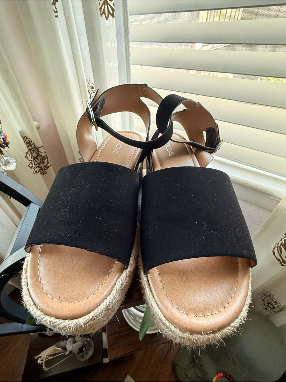 Soda Black Espadrille Platform Sandals with Ankle Strap